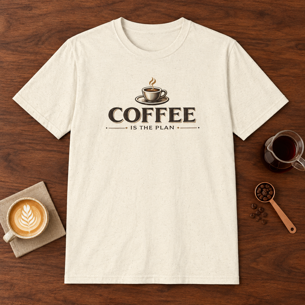 Coffee is the Plan T-Shirt Natural coffee bar mockup