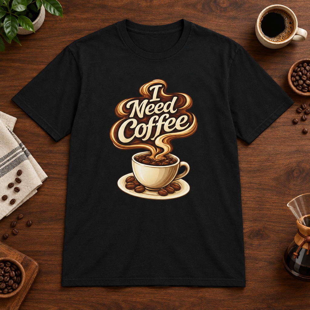 I Need Coffee T-Shirt Black short-sleeve coffee-bar flat lay