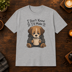I Don't Know If I'll Make It T-Shirt in Sport Grey, overhead coffee-bar flat-lay mockup