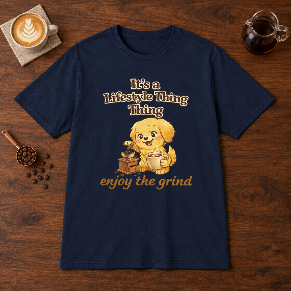 It's a Lifestyle Thing T-Shirt Navy coffee bar mockup
