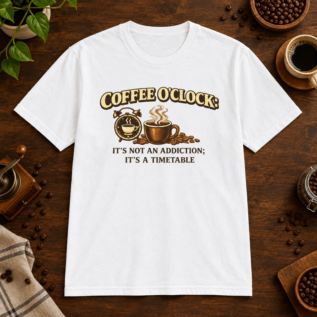 Coffee O'Clock T-Shirt White short-sleeve coffee-bar flat lay