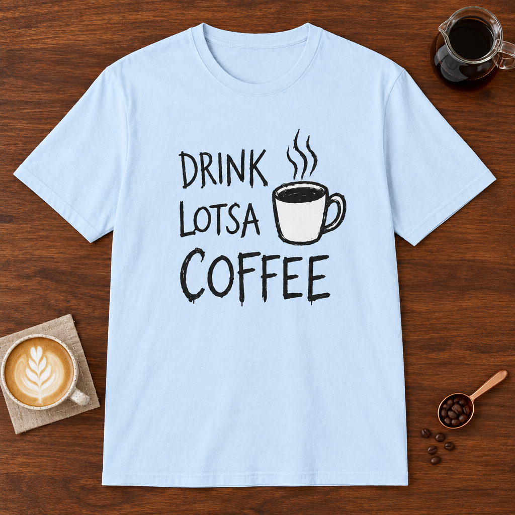 Drink Lotsa Coffee-Light T-Shirt Light Blue coffee bar mockup