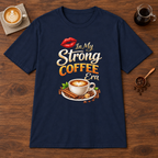 Strong Coffee Era T-Shirt Navy coffee bar mockup