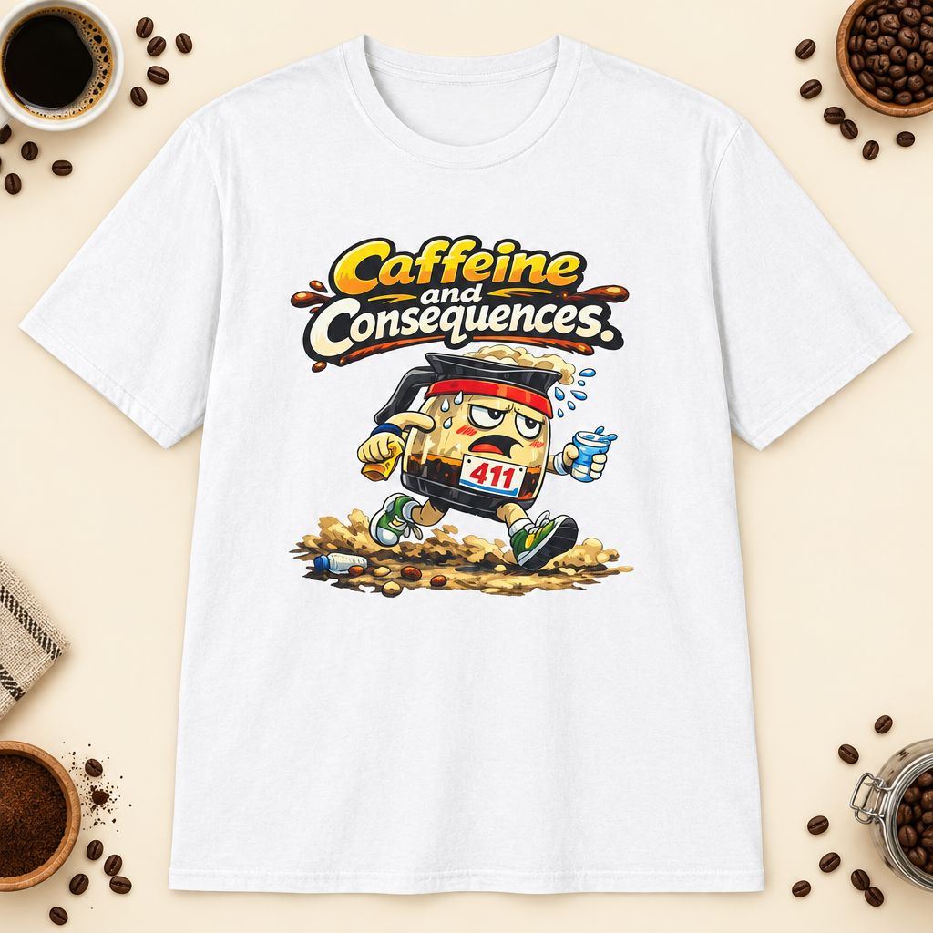 Caffeine and Consequences 2 T-Shirt in Heather Maroon, zoomed lifestyle mockup