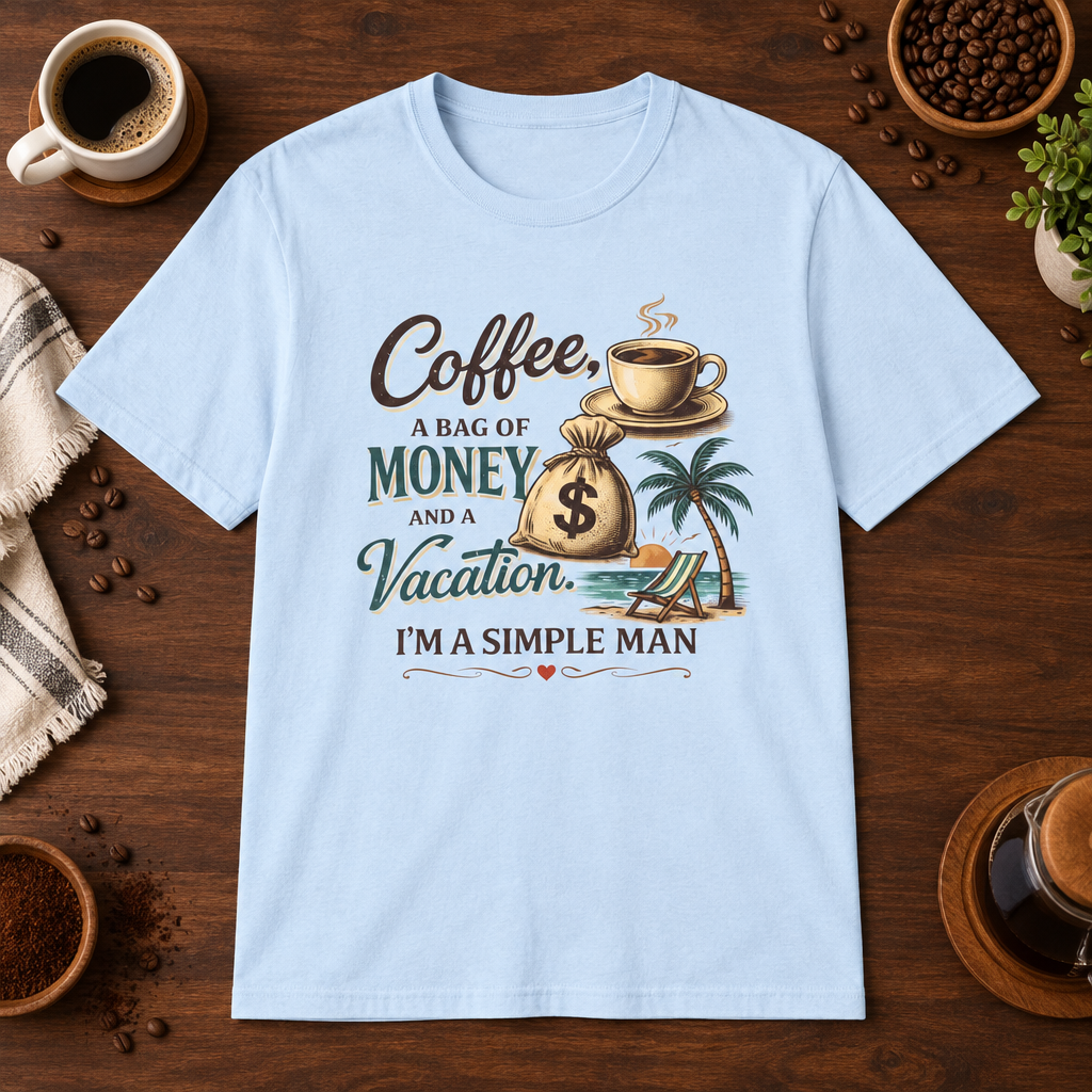 Simple Man T-Shirt Light Blue short-sleeve coffee-bar flat lay
