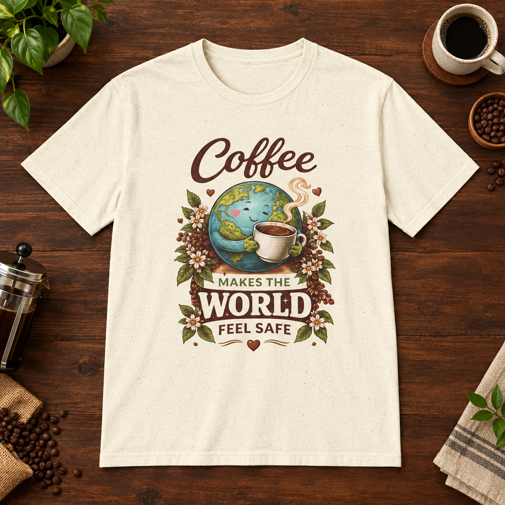 Coffee Safety T-Shirt Natural short-sleeve coffee-bar flat lay