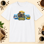 Chaos Managed by Coffee 2 T-Shirt in Indigo Blue, zoomed lifestyle mockup