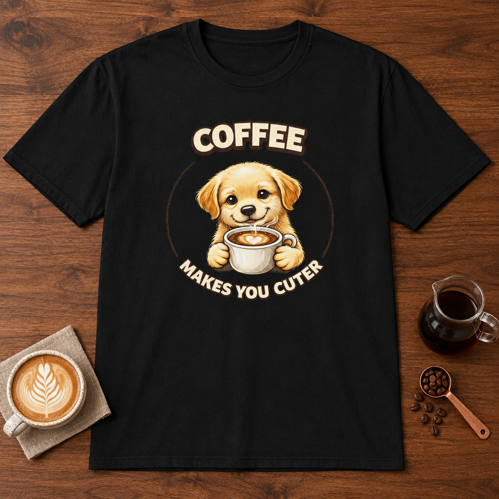Coffee Makes You Cuter T-Shirt Black coffee bar mockup