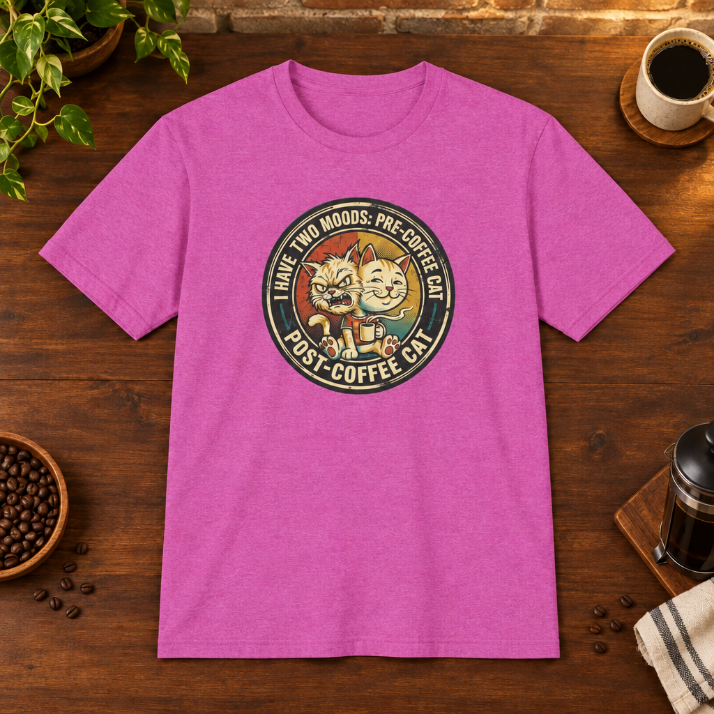 Two Mood Cats T-Shirt Heather Berry Sport Grey-matched framing