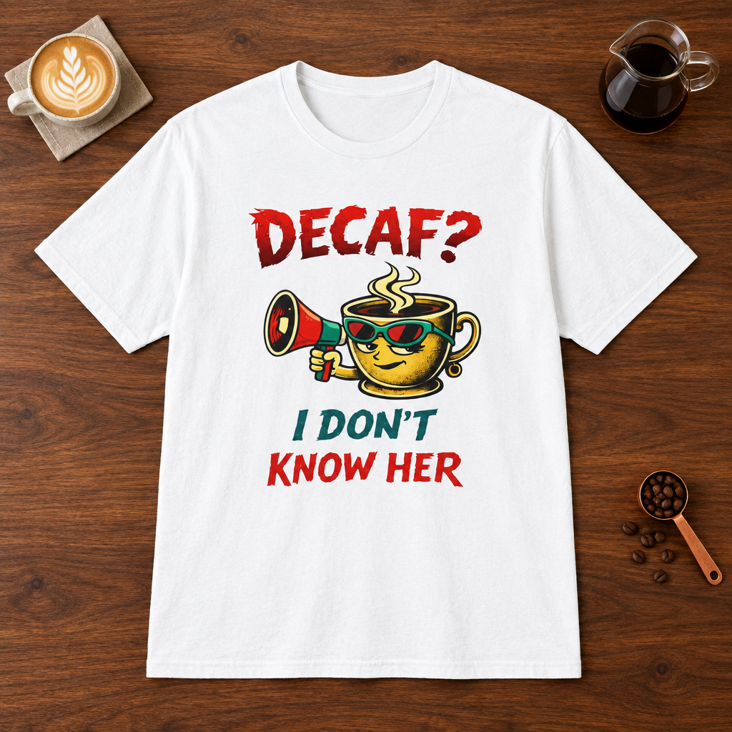 Decaf? T-Shirt White coffee bar mockup