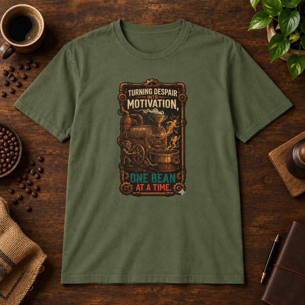 Motivation T-Shirt Military Green short-sleeve coffee-bar flat lay