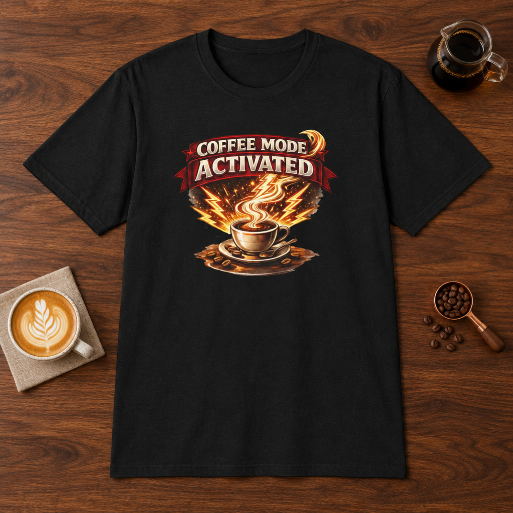 Coffee Mode Activated T-Shirt Black coffee bar mockup