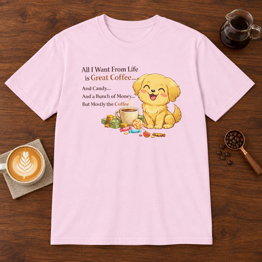 Great Coffee T-Shirt Light Pink coffee bar mockup