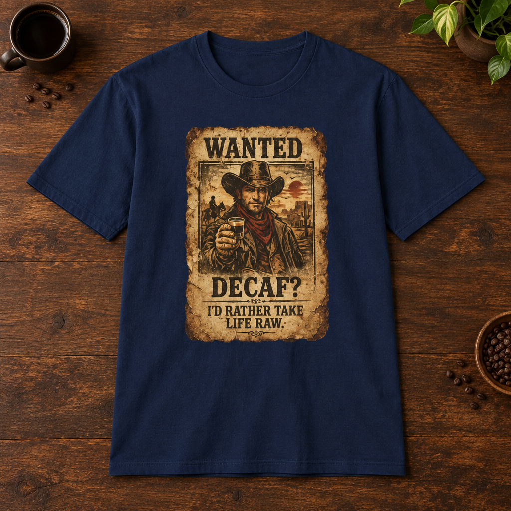 Wanted T-Shirt Navy short-sleeve coffee-bar flat lay