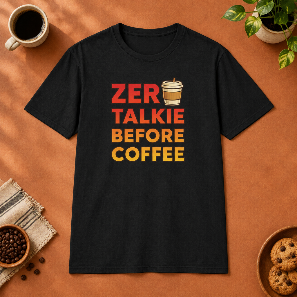 Zero Talkie T-Shirt in Charcoal, lifestyle mockup