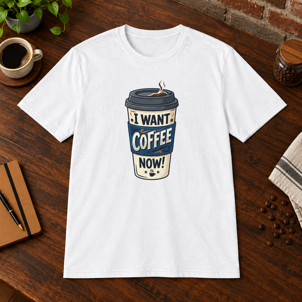 White Coffee Cup T-Shirt White close-fill short-sleeve coffee-bar flat lay