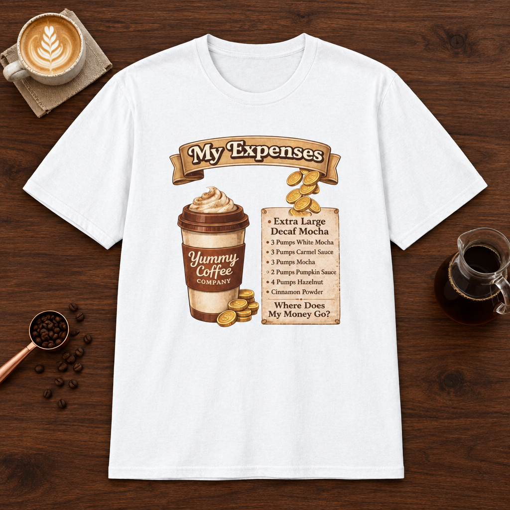 Yummy Coffee T-Shirt White coffee bar mockup