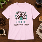 I Serve Coffee T-Shirt Light Pink short-sleeve coffee-bar flat lay