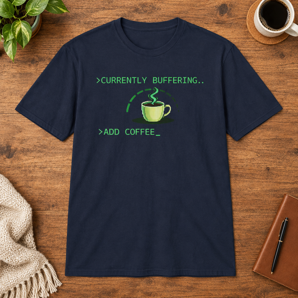 Currently Buffering T-Shirt in White, lifestyle mockup