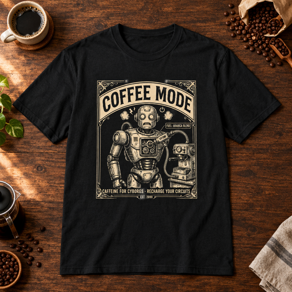 Coffee Mode T-Shirt Black coffee-bar flat lay