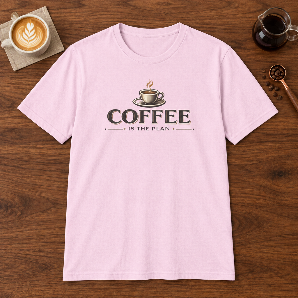 Coffee is the Plan T-Shirt Light Pink coffee bar mockup