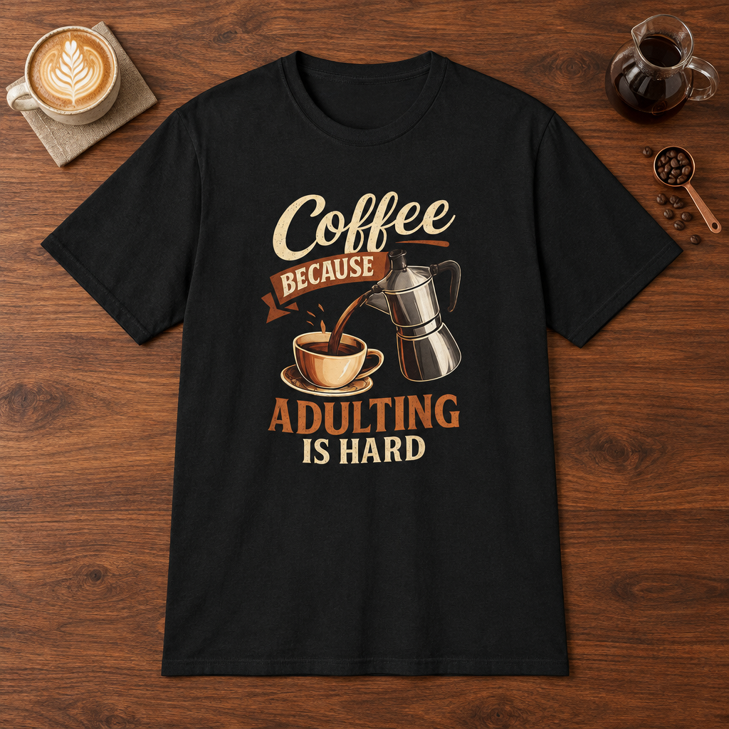 Adulting is Hard T-Shirt Black coffee bar mockup