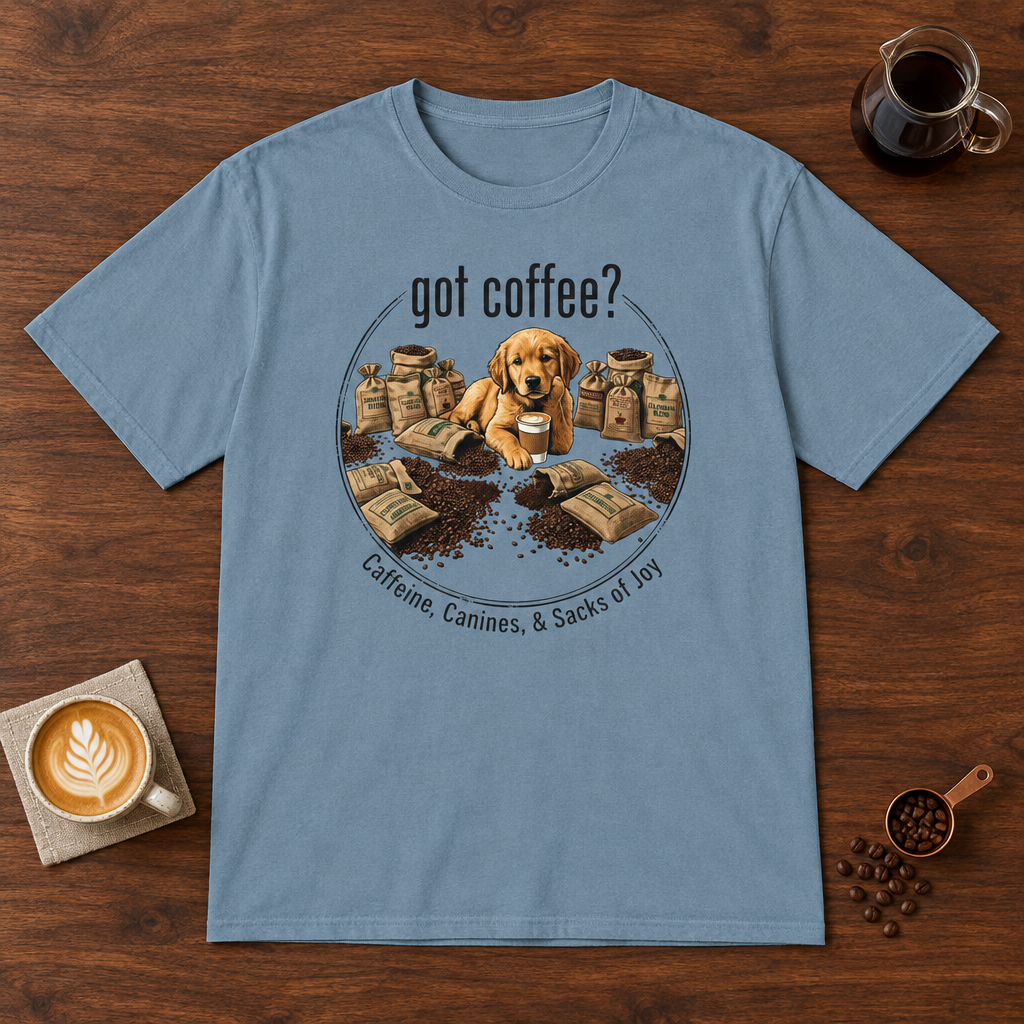 Got Coffee? T-Shirt Stone Blue coffee bar mockup