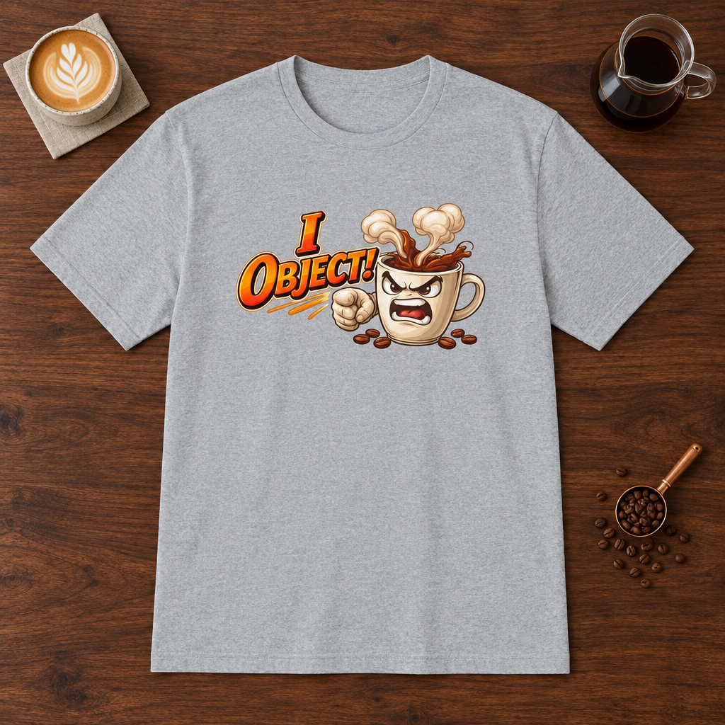 I Object T-Shirt Sport Grey coffee bar mockup