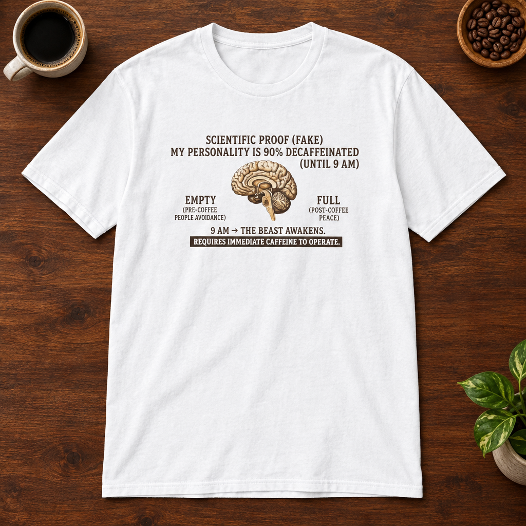 Scientific Proof T-Shirt White coffee-bar flat lay