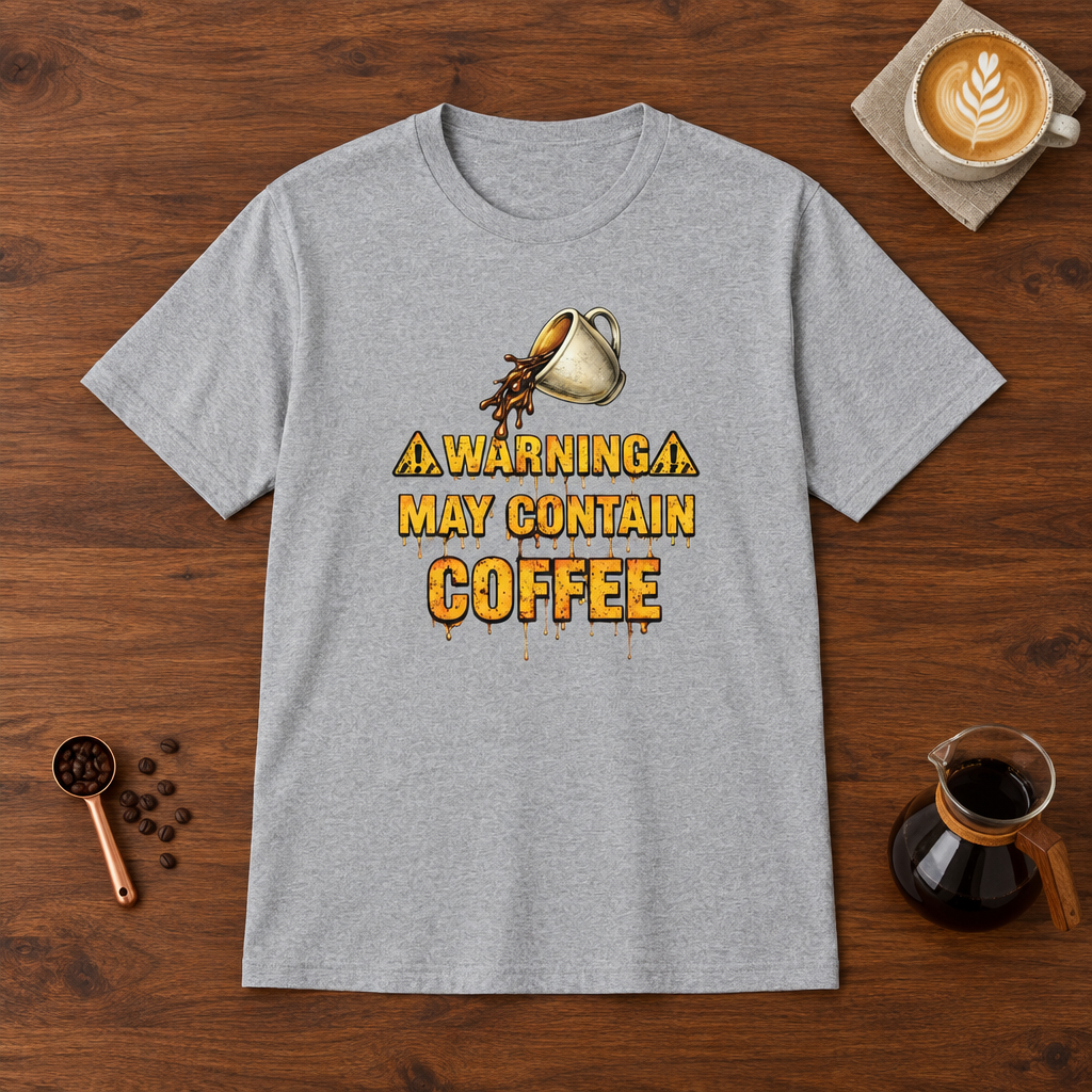 Warning May Contain Coffee T-Shirt Sport Grey coffee bar mockup
