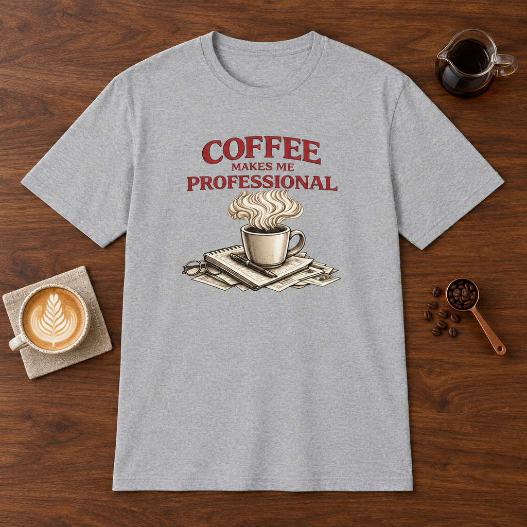 Coffee Makes Me Professionial T-Shirt Sport Grey coffee bar mockup