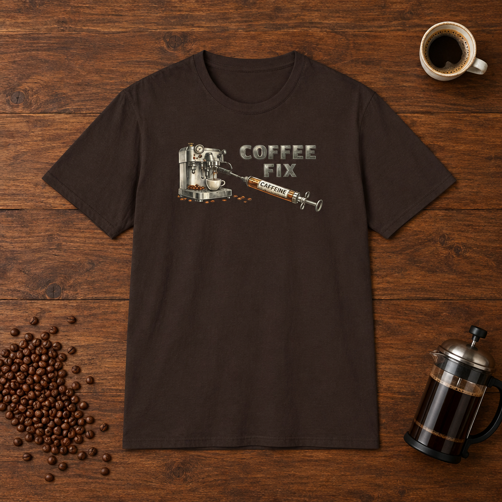 Coffee Fix T-Shirt Dark Chocolate coffee-bar flat lay