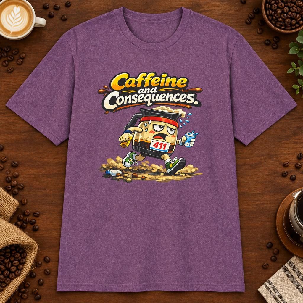 Caffeine and Consequences 2 T-Shirt in Dark Chocolate, zoomed lifestyle mockup
