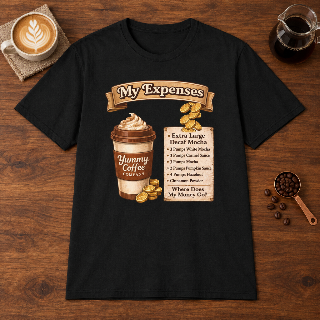 Yummy Coffee T-Shirt Black coffee bar mockup