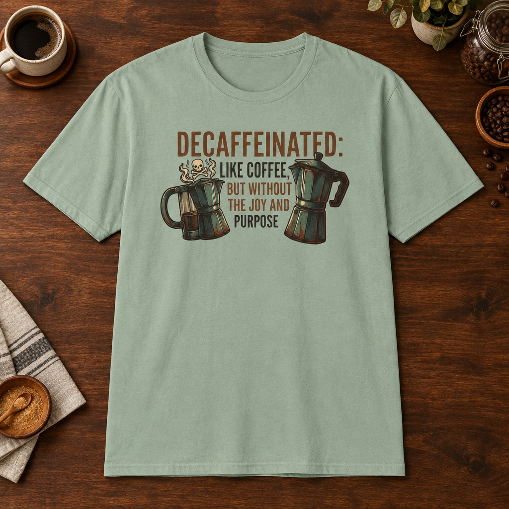 Decaffeinated T-Shirt Sage short-sleeve coffee-bar flat lay