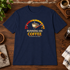 Running on Coffee T-Shirt Navy close-fill short-sleeve coffee-bar flat lay