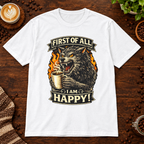 I Am Happy T-Shirt White on warm coffee bar
