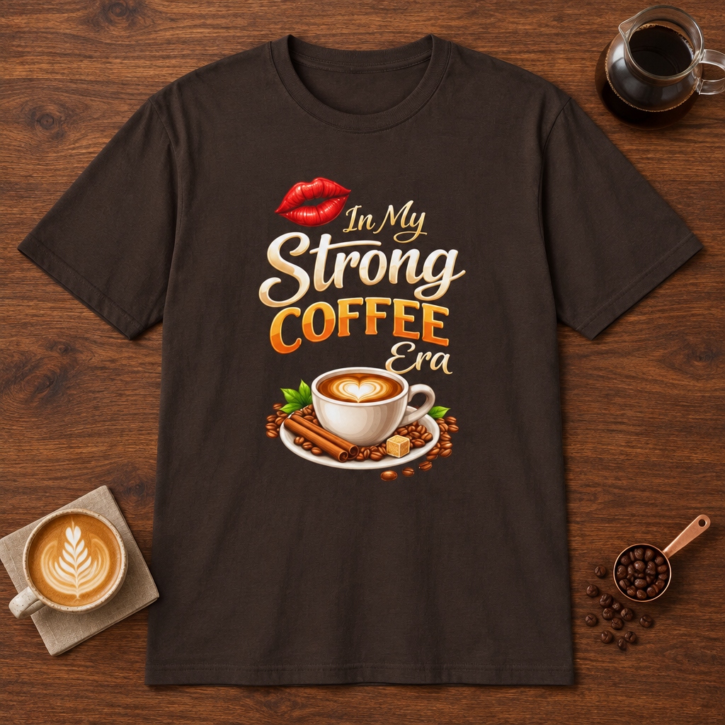 Strong Coffee Era T-Shirt Dark Chocolate coffee bar mockup