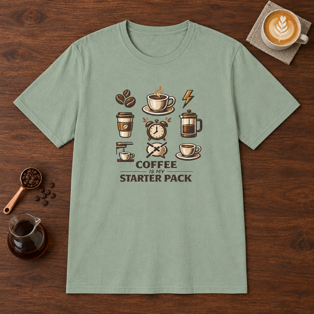 Coffee is My Starter Pack T-Shirt Sage coffee bar mockup