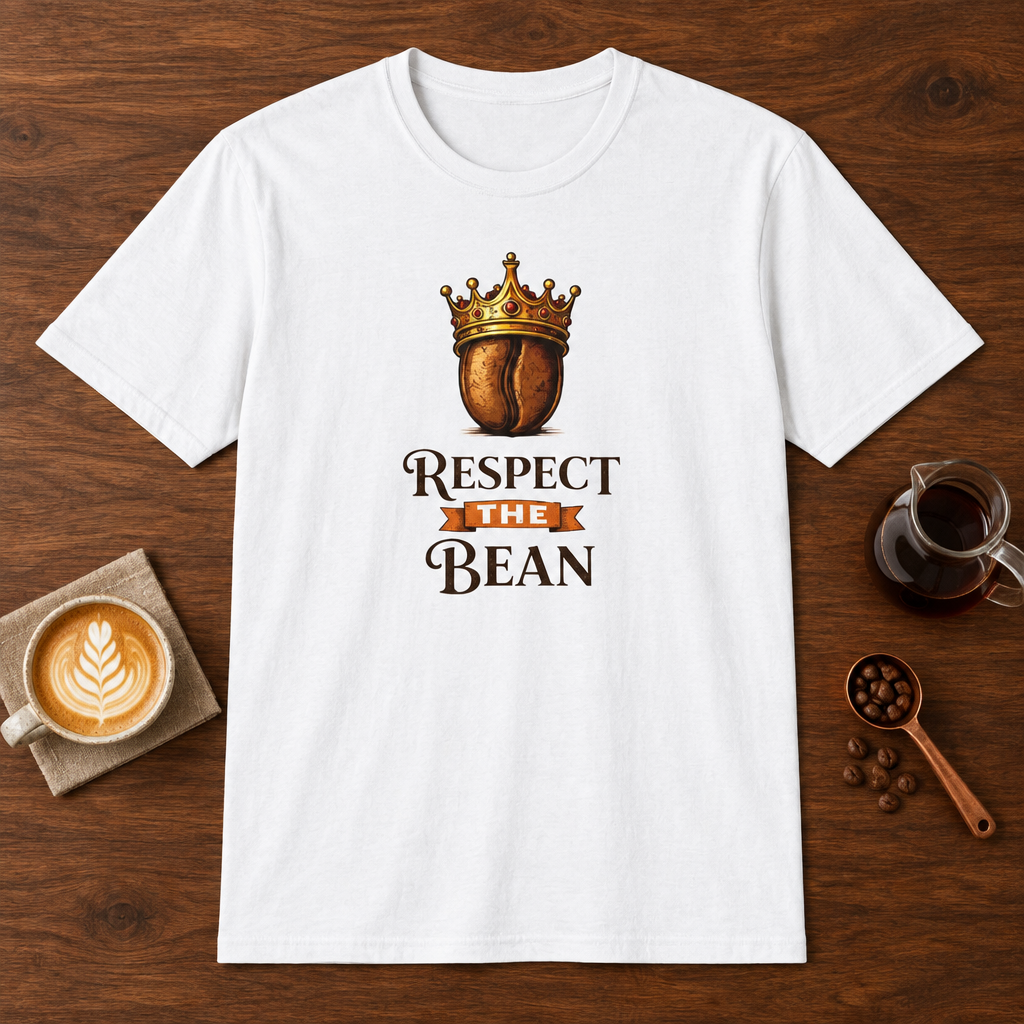 Respect the Bean T-Shirt White coffee bar mockup