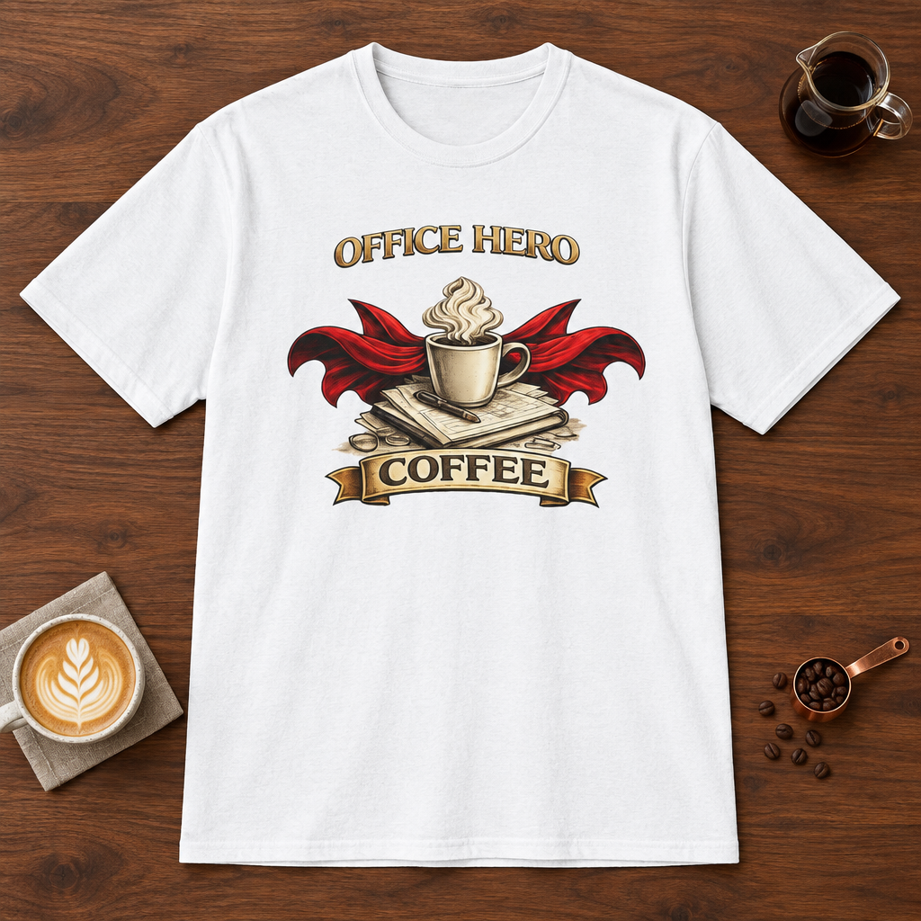 Office Hero Coffee T-Shirt White coffee bar mockup