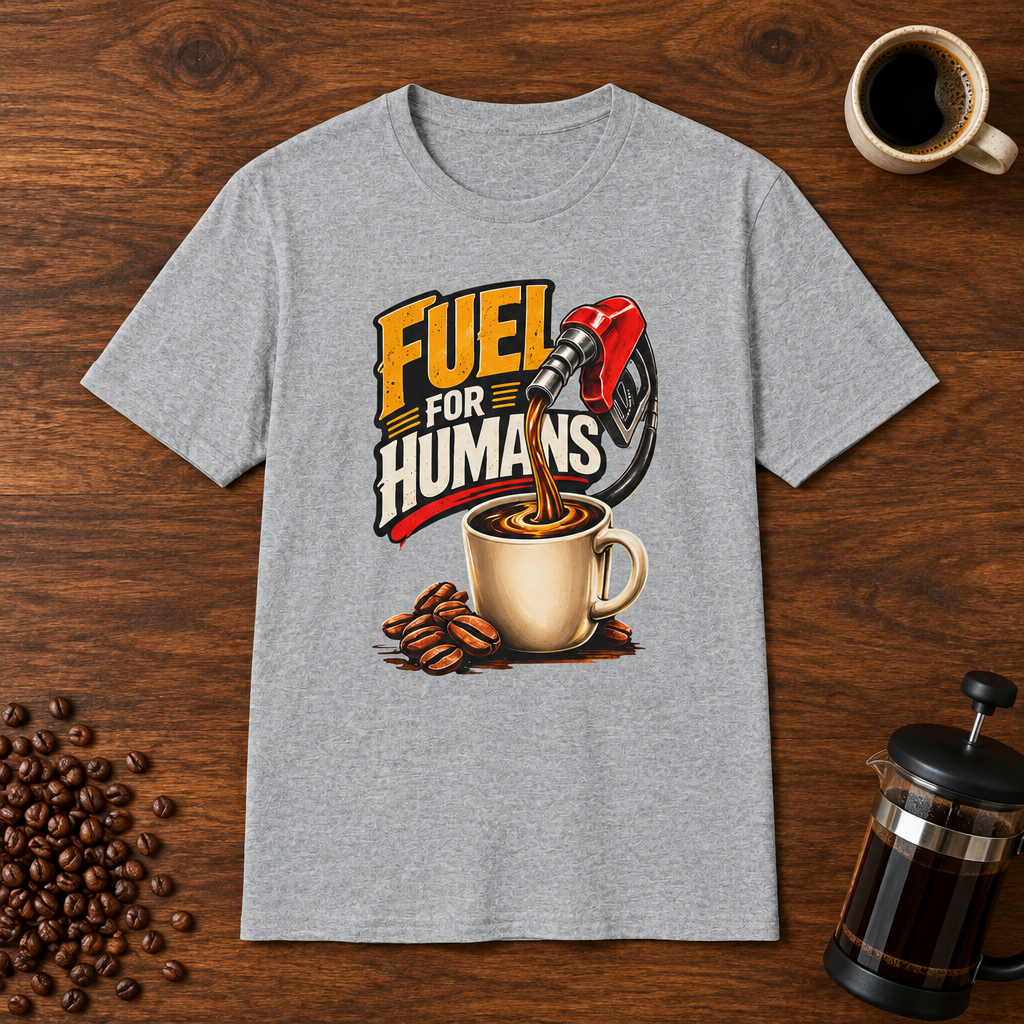 Fuel For Humans T-Shirt Sport Grey coffee-bar flat lay