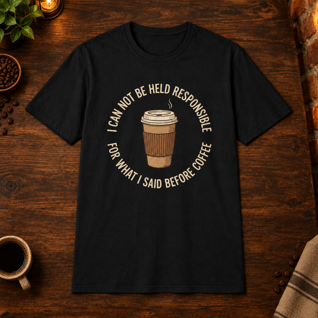I Cannot Be Held Responsible T-Shirt - Black coffee-bar flat-lay