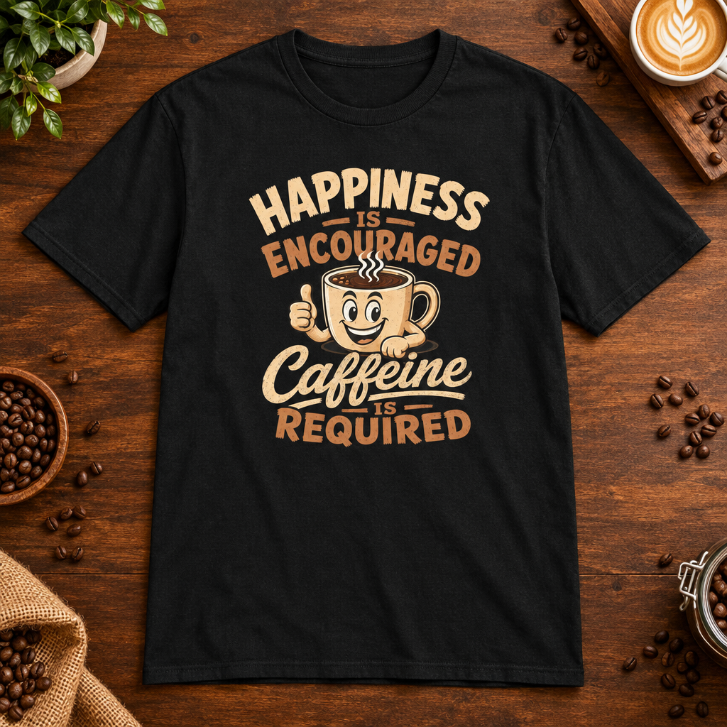 Caffeine is Required T-Shirt Black on warm coffee bar