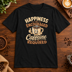 Caffeine is Required T-Shirt Black on warm coffee bar