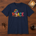 Peace T-Shirt Navy coffee bar mockup