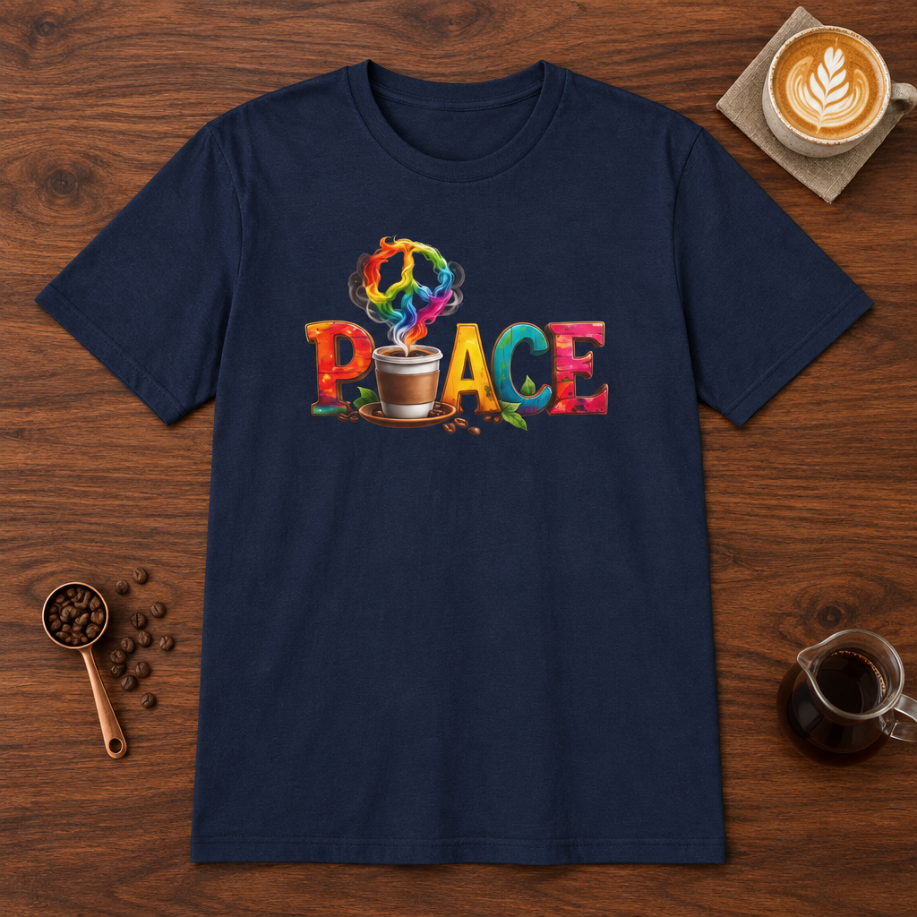 Peace T-Shirt Navy coffee bar mockup