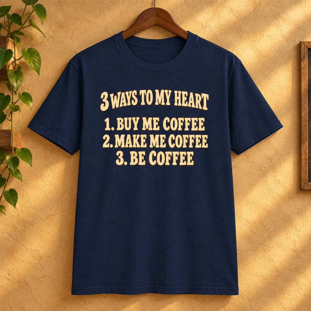 3 Ways to My Heart T-Shirt in Navy, premium hanger mockup