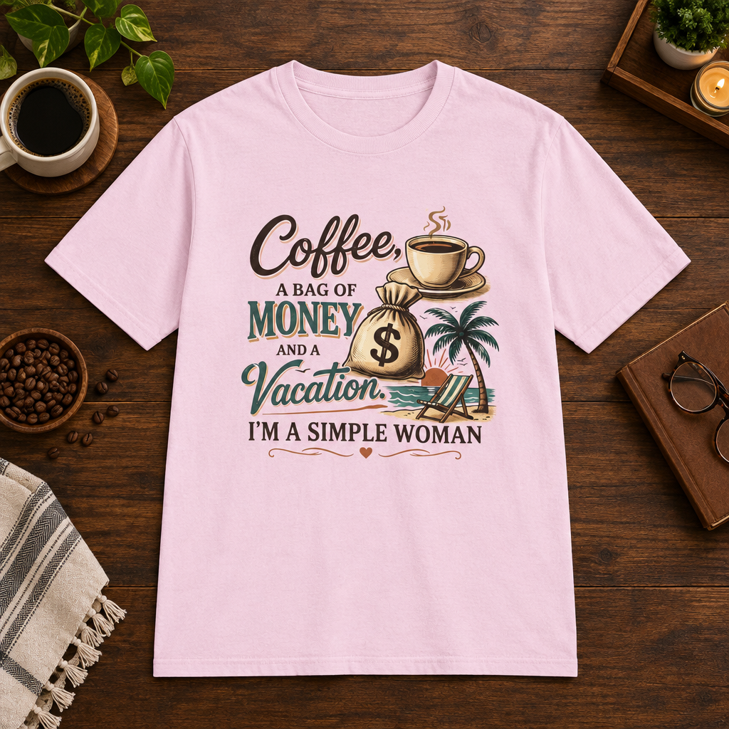Simple Woman T-Shirt Light Pink short-sleeve coffee-bar flat lay