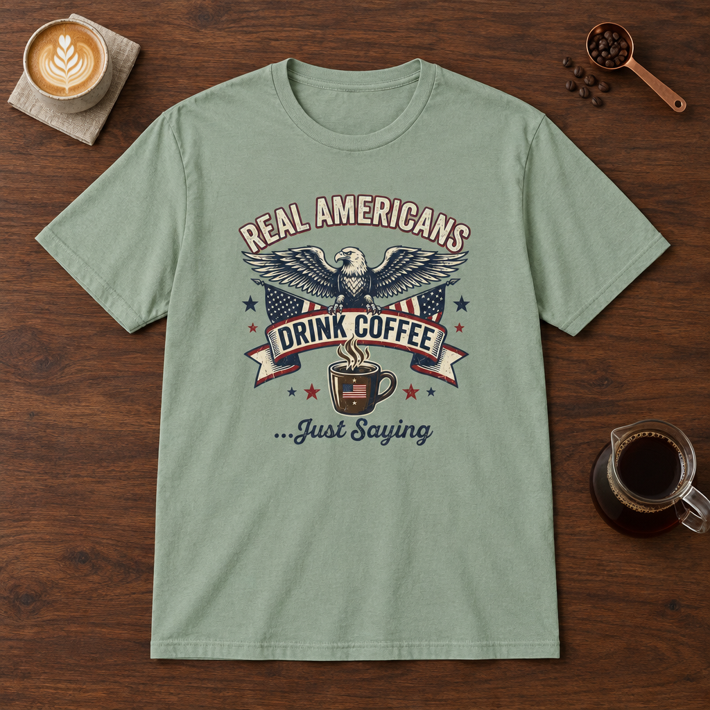 Real Americans T-Shirt Sage coffee bar mockup